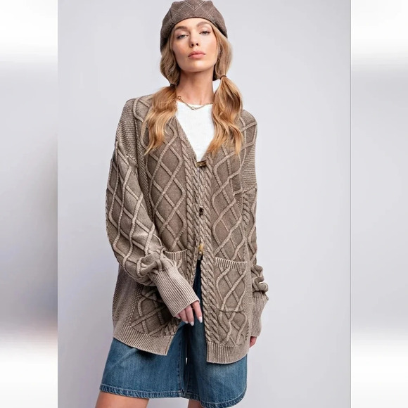 Easel Cable Knitted Sweater Cardigan Mocha New - Picture 5 of 5
